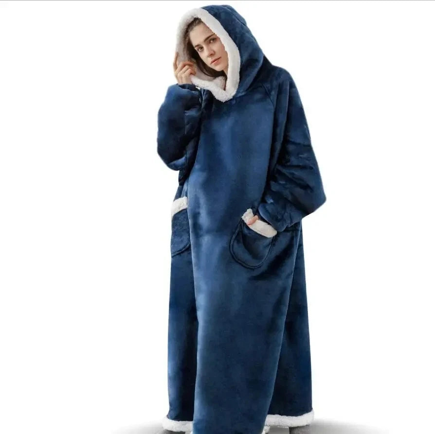 Pyjama-couverture Snowen Cocoon bleu, capuche sur la tête